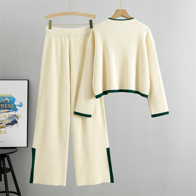 Knitted wide leg pants sweater 2pcs set for women