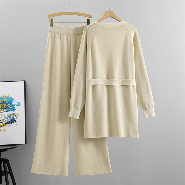 Knitted wide leg pants loose cardigan 2pcs set for women