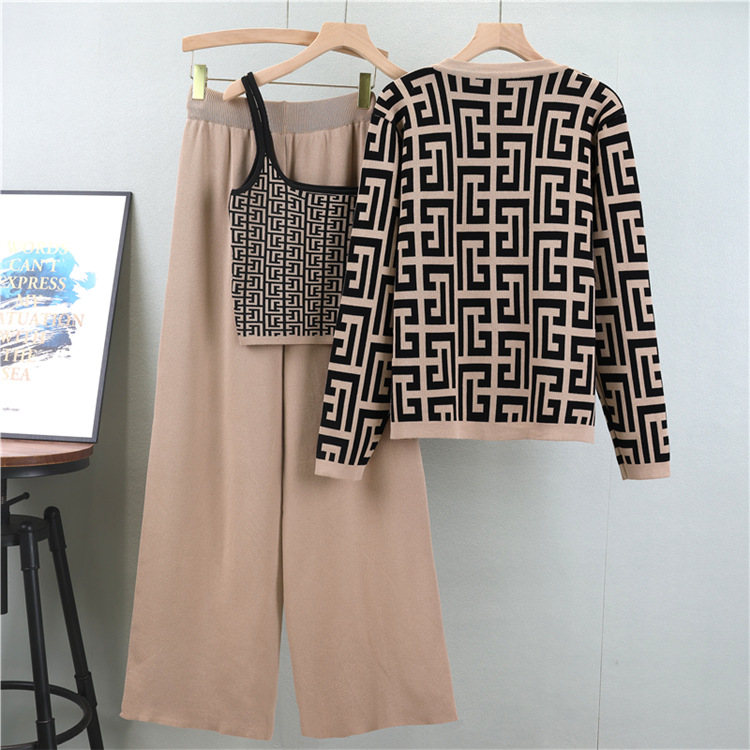 Sling cardigan wide leg pants 3pcs set for women