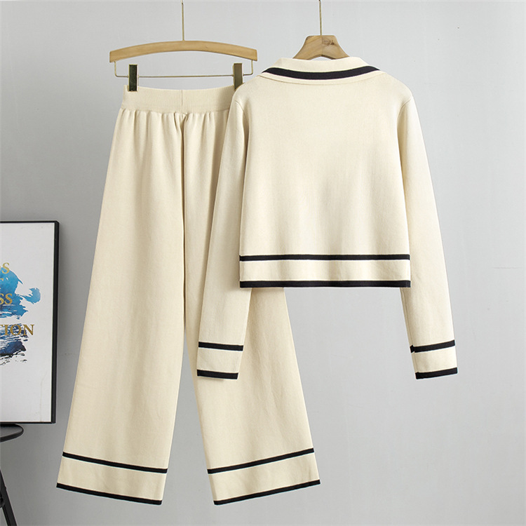 Knitted Casual fashion wide leg pants 2pcs set