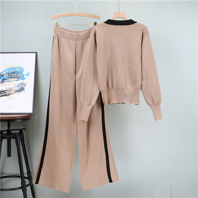 Autumn and winter wide leg pants long sleeve sweater 2pcs set