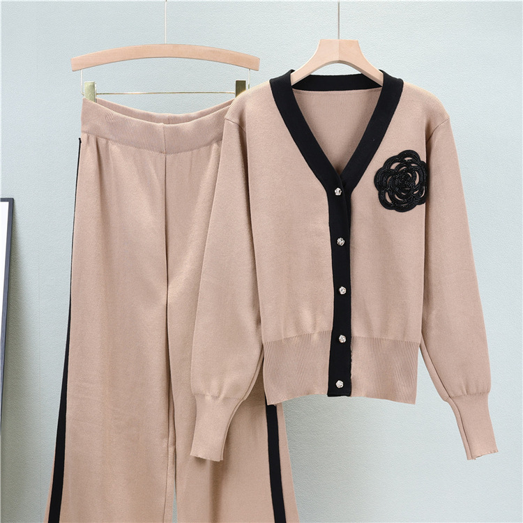 Autumn and winter wide leg pants long sleeve sweater 2pcs set