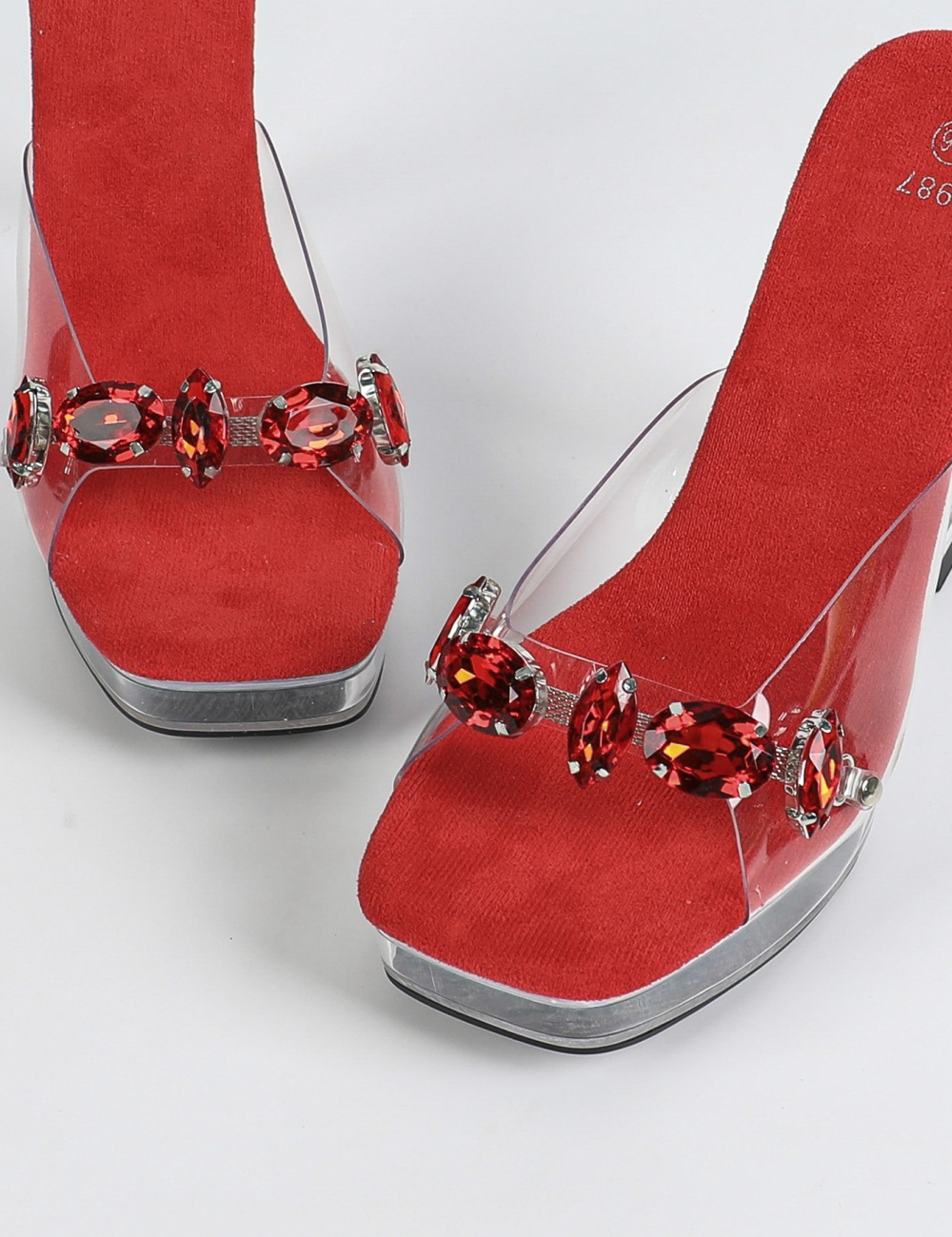 Square head rhinestone model transparent thick crystal sandals