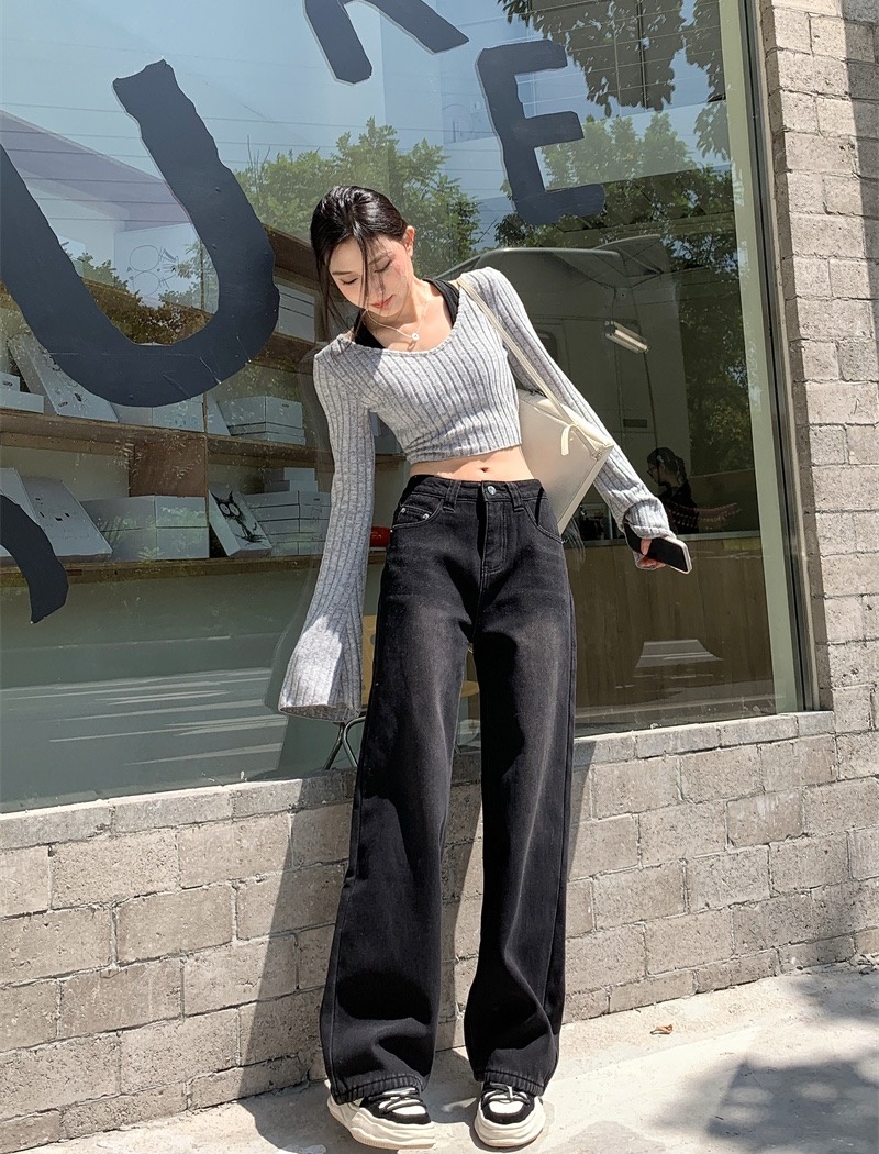 Black jeans high waist long pants for women