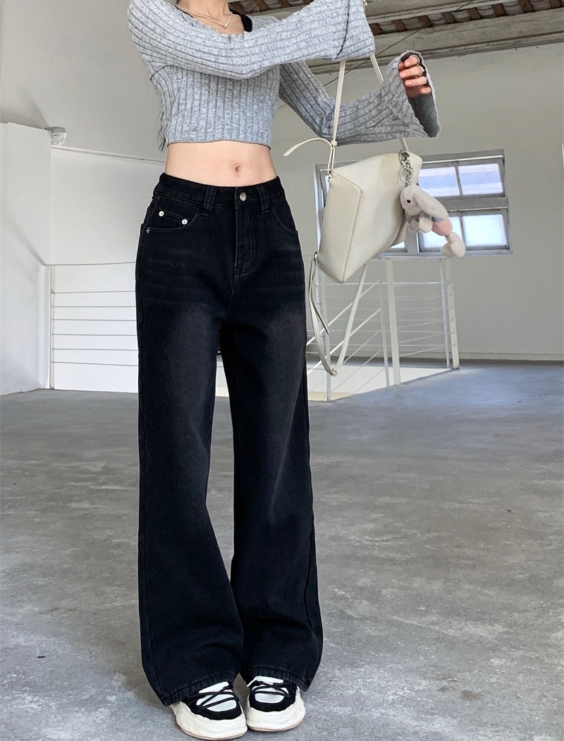 Black jeans high waist long pants for women