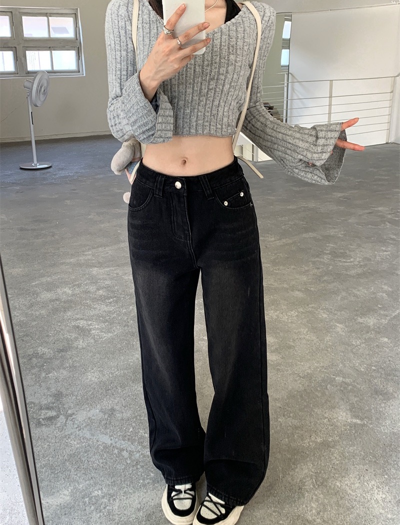 Black jeans high waist long pants for women