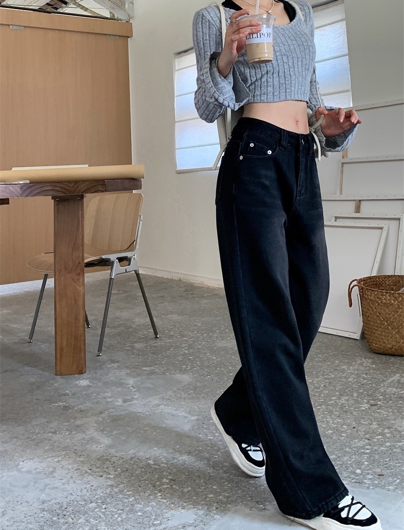 Black jeans high waist long pants for women