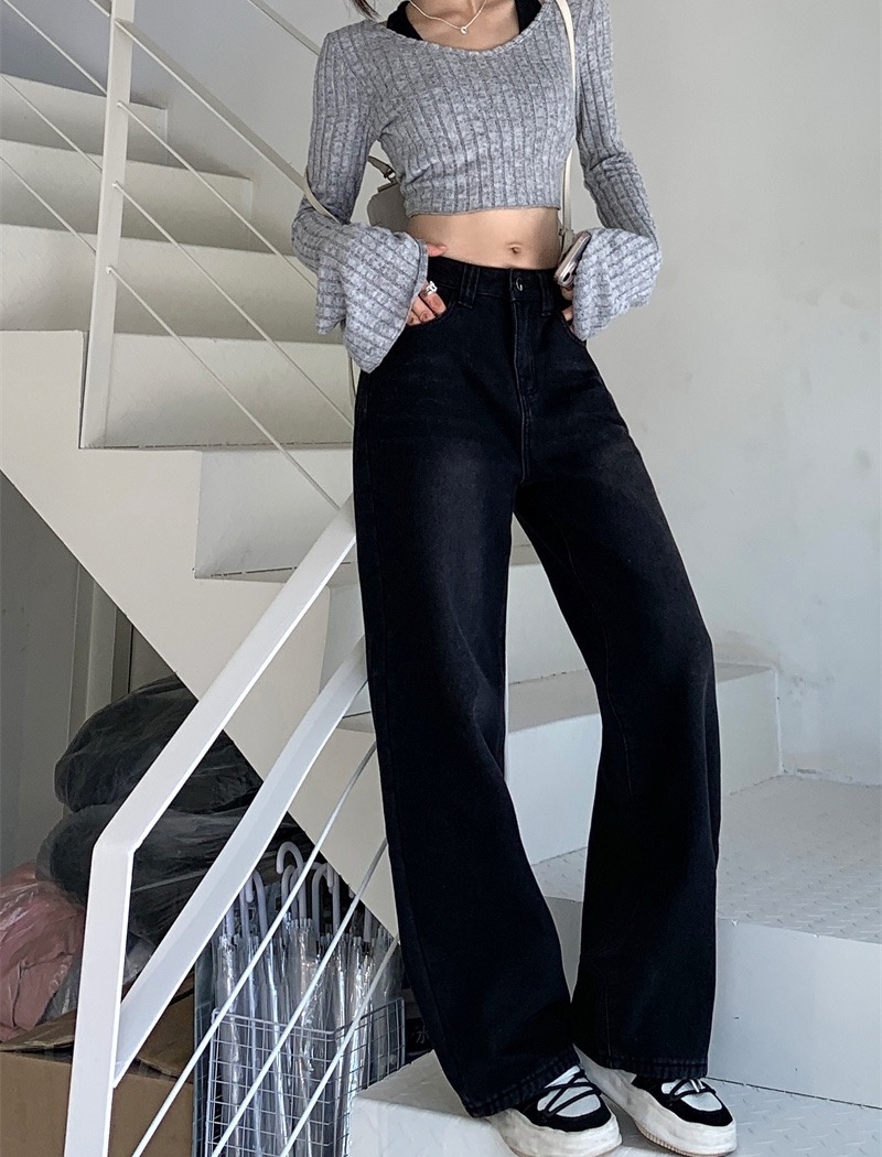 Black jeans high waist long pants for women