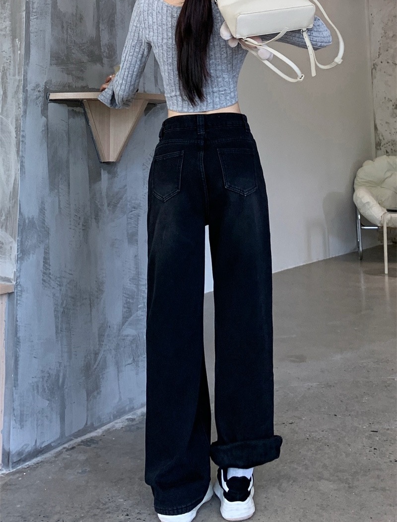 Black jeans high waist long pants for women