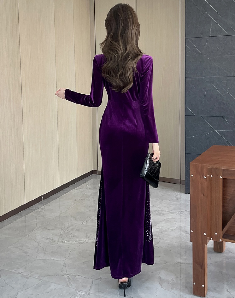 Elasticity autumn dress Western style split long dress