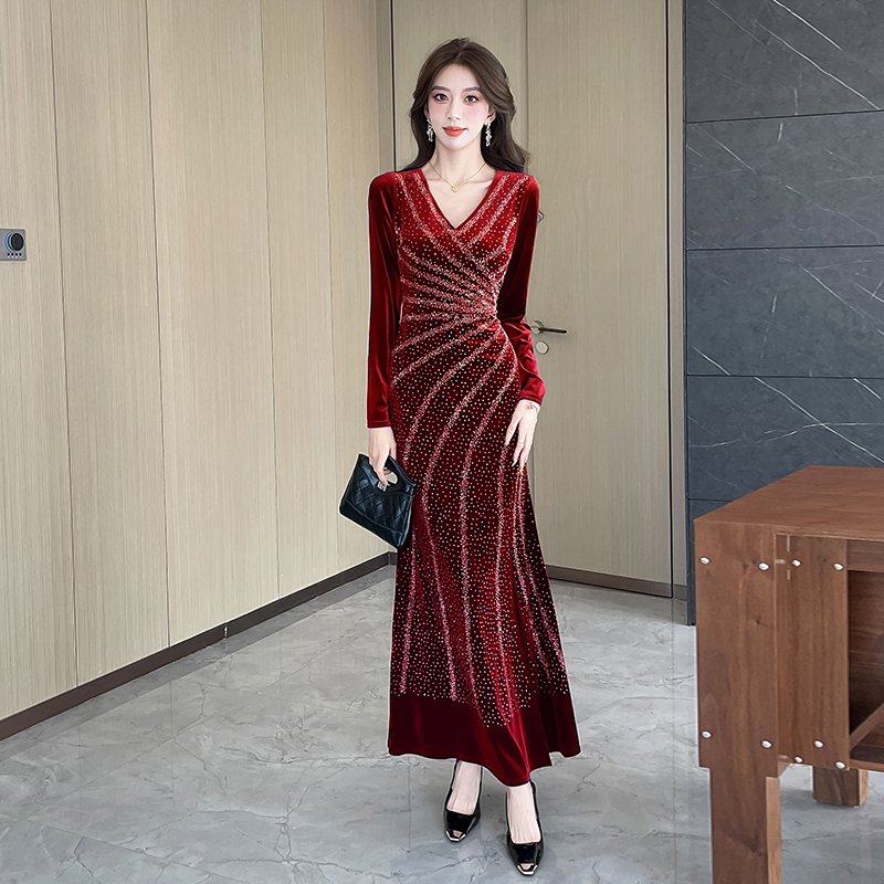 Elasticity autumn dress Western style split long dress