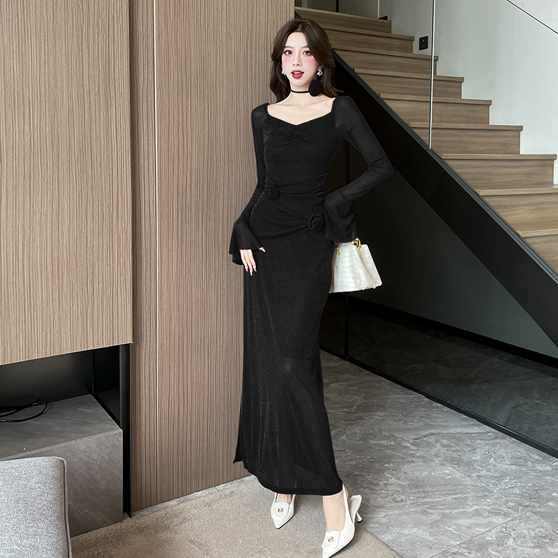 Autumn asymmetry long dress package hip dress