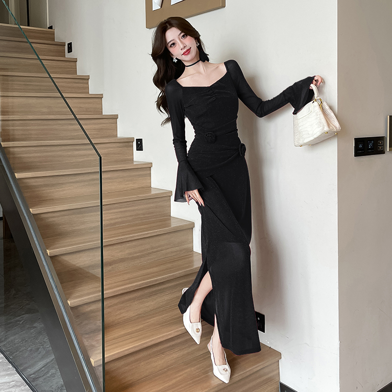 Autumn asymmetry long dress package hip dress