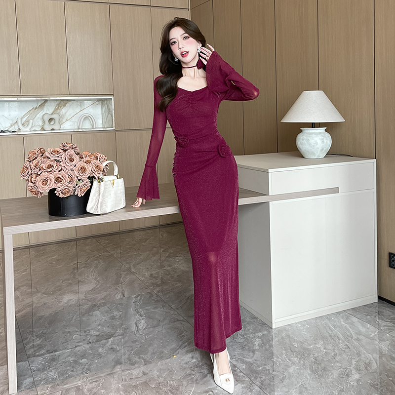 Autumn asymmetry long dress package hip dress