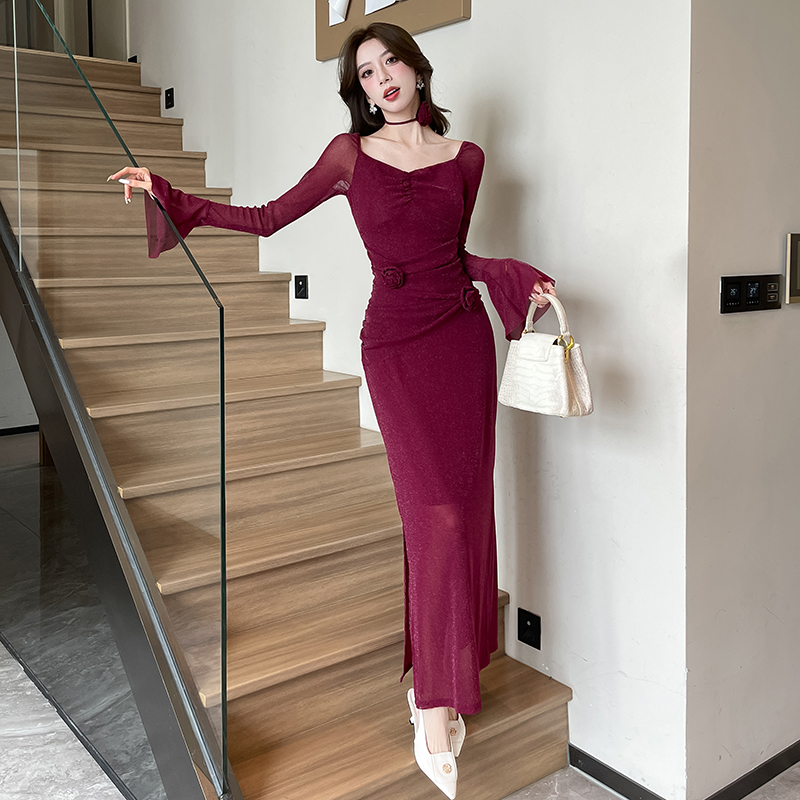 Autumn asymmetry long dress package hip dress