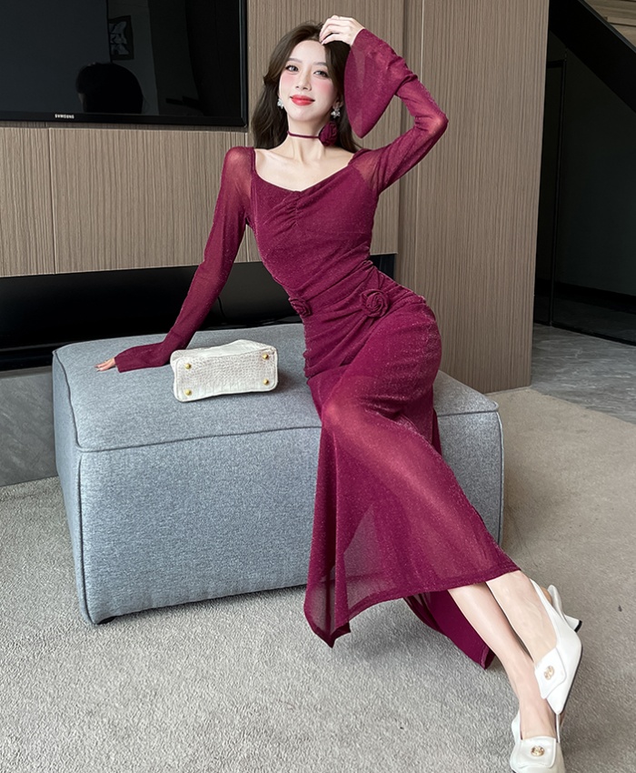 Autumn asymmetry long dress package hip dress