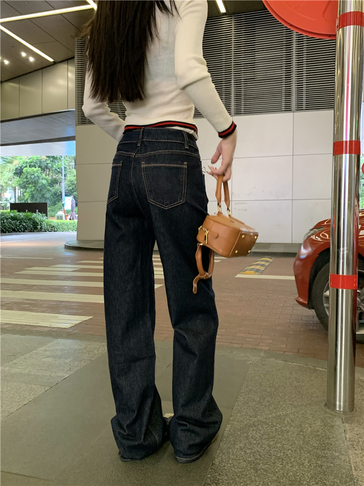 Retro straight casual pants all-match jeans for women