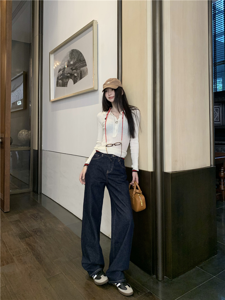 Retro straight casual pants all-match jeans for women