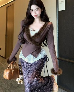 Casual inside the ride long pants leopard cardigan 3pcs set