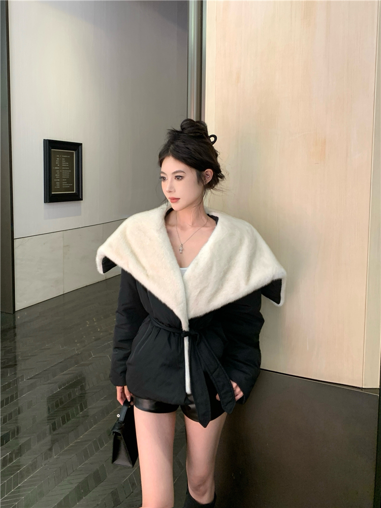 Black fashion winter tops loose large lapel coat for women