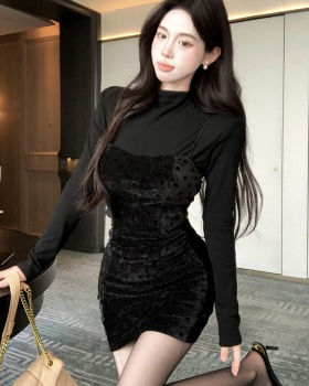 Temperament dress sueding bottoming shirt 2pcs set for women