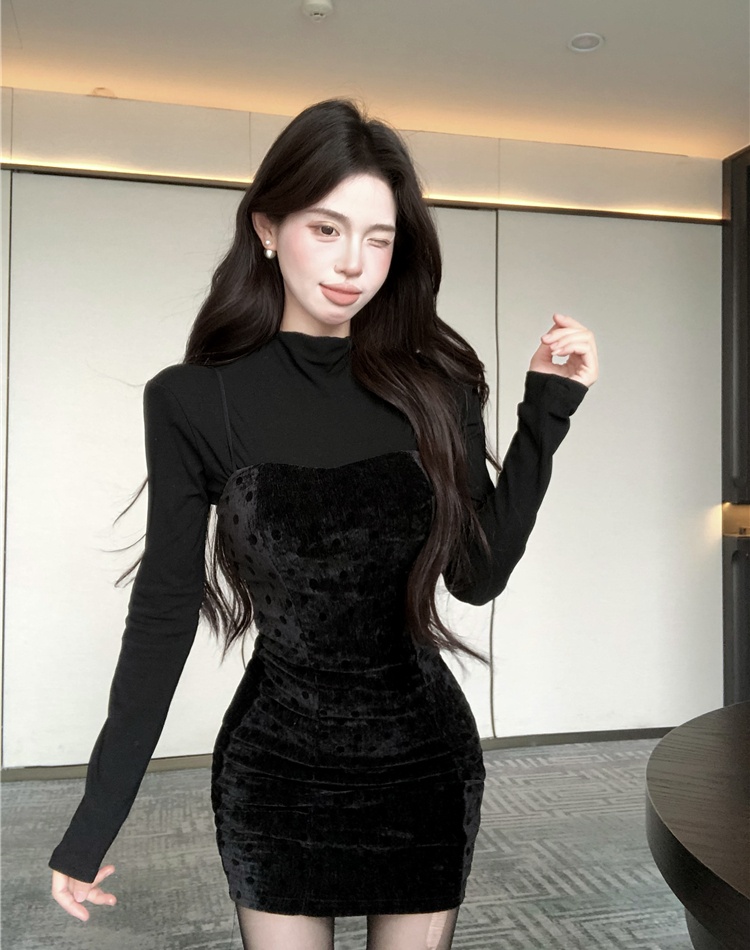 Temperament dress sueding bottoming shirt 2pcs set for women