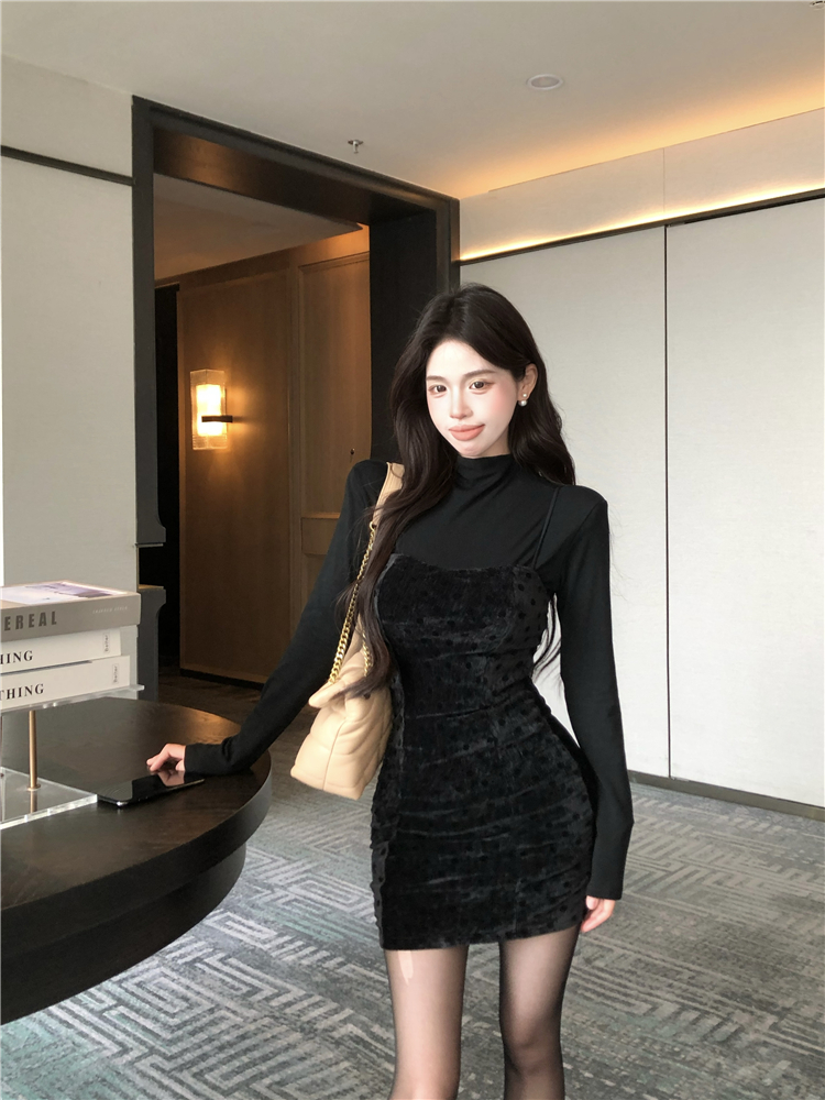 Temperament dress sueding bottoming shirt 2pcs set for women