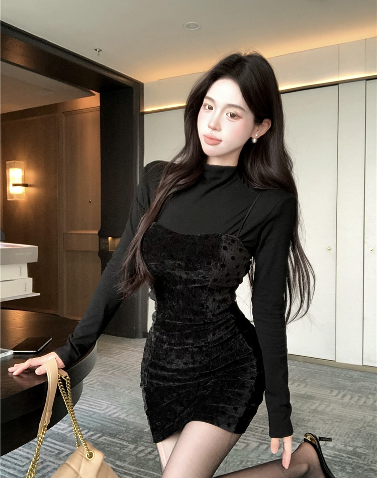 Temperament dress sueding bottoming shirt 2pcs set for women