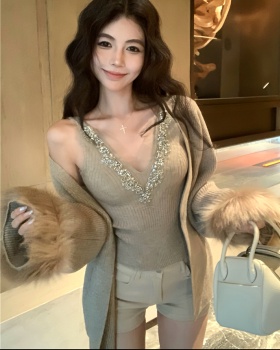 Knitted vest rhinestone cardigan 2pcs set