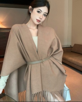 Sueding tassels shawl woolen coat for women