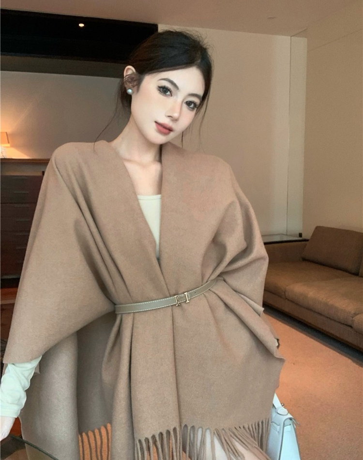 Sueding tassels shawl woolen coat for women