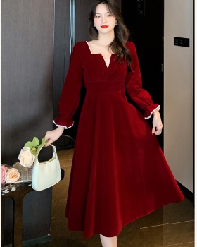 Bride wine-red dress winter evening dress for women