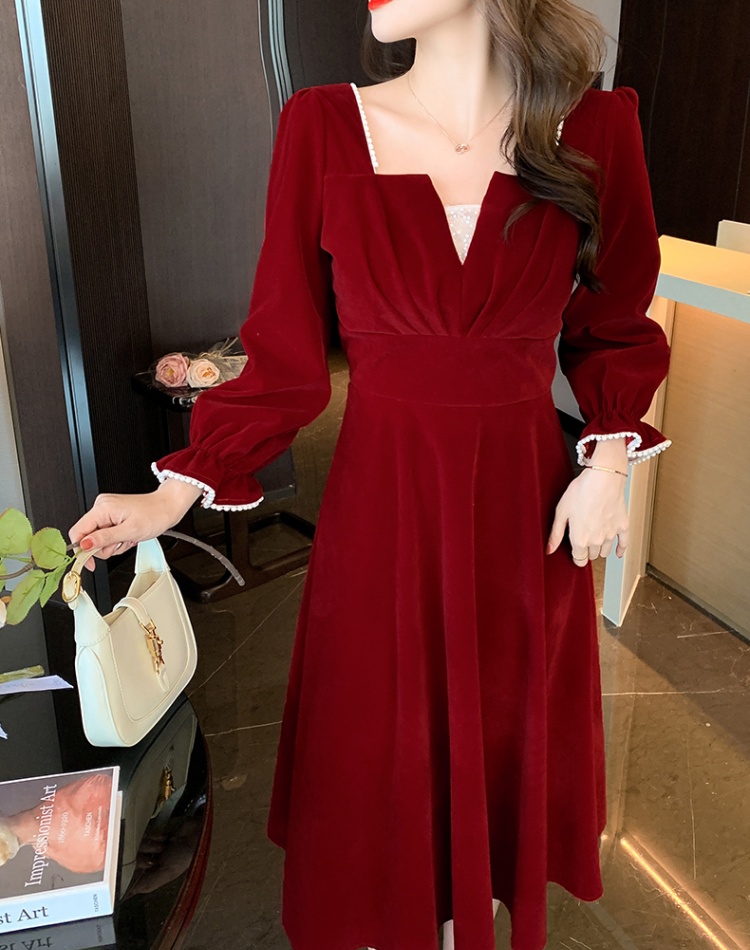 Bride wine-red dress winter evening dress for women