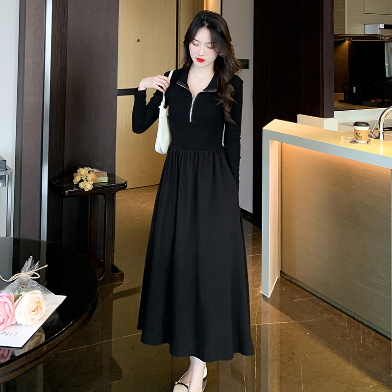 Big skirt bottoming knitted slim pinched waist dress for women