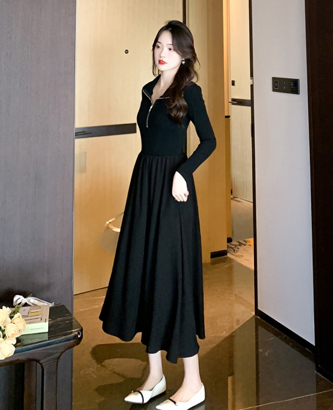 Big skirt bottoming knitted slim pinched waist dress for women