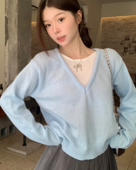 Loose pullover sweater tender Pseudo-two tops for women