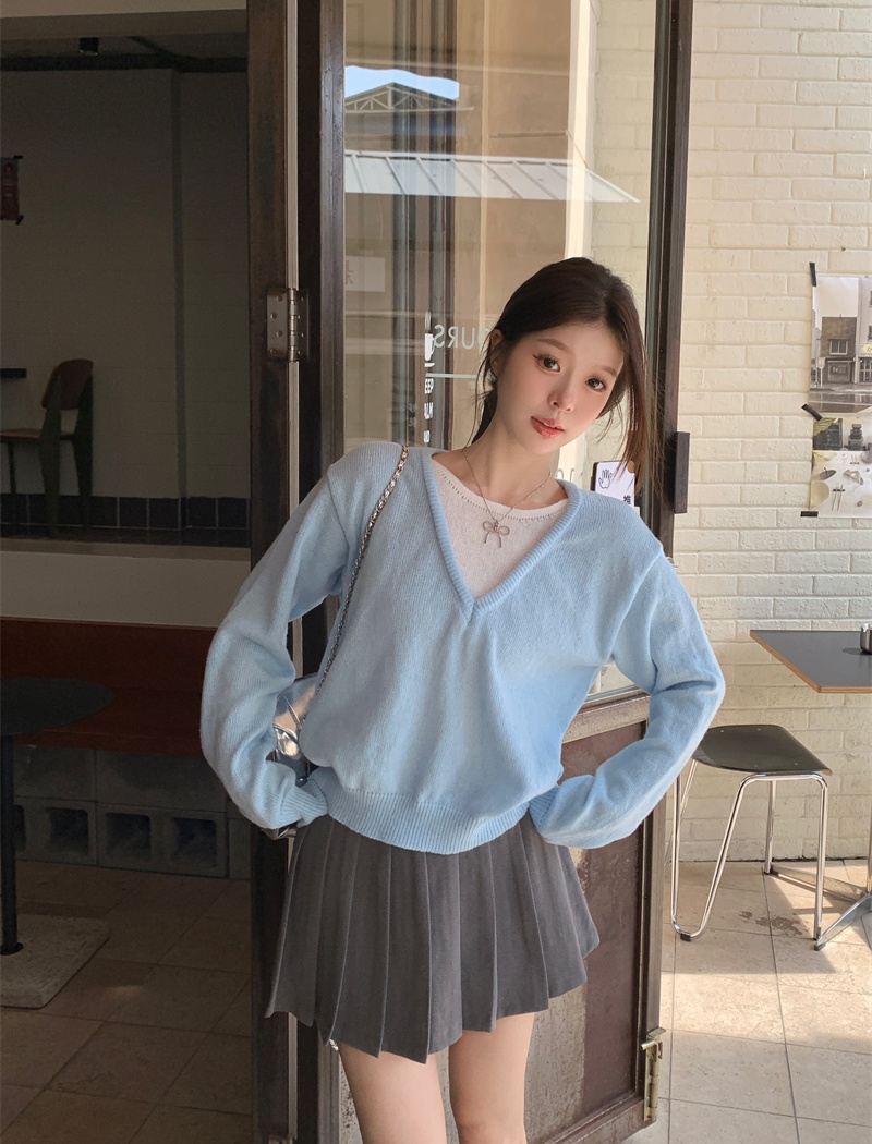 Loose pullover sweater tender Pseudo-two tops for women