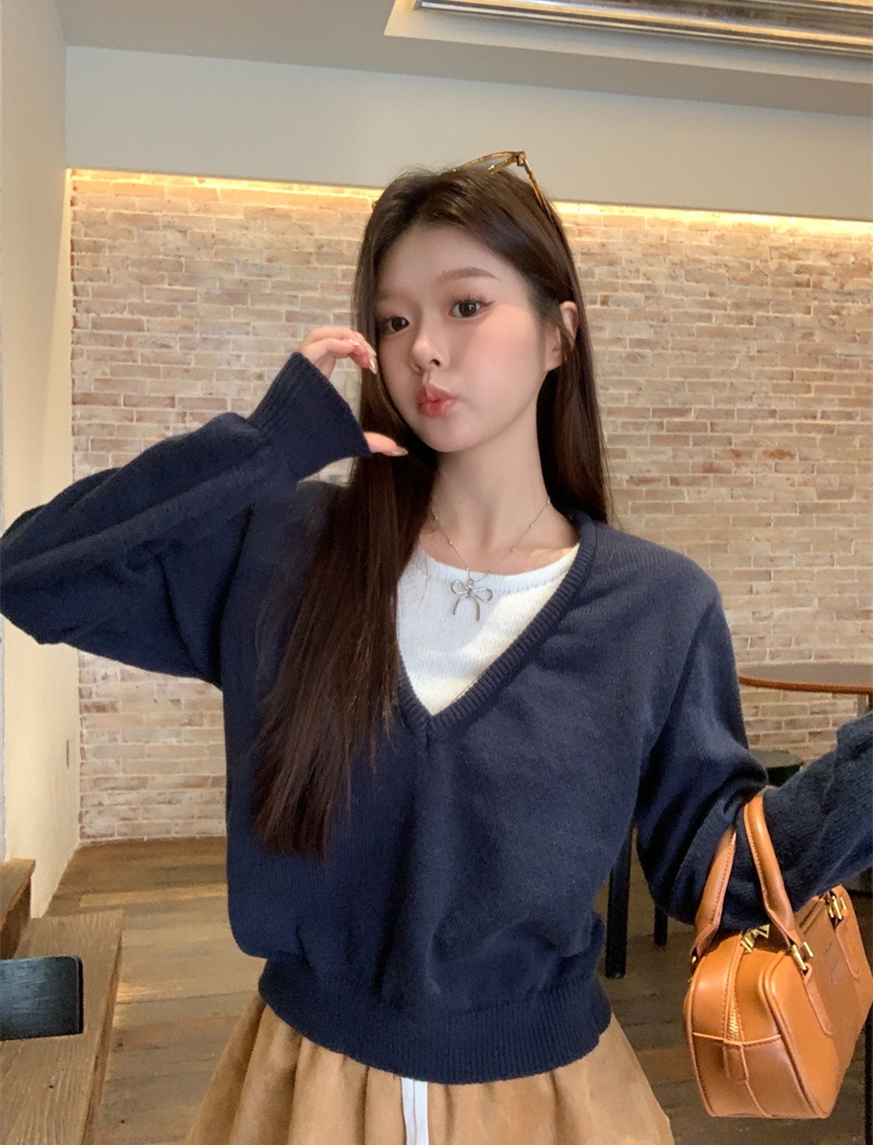 Loose pullover sweater tender Pseudo-two tops for women