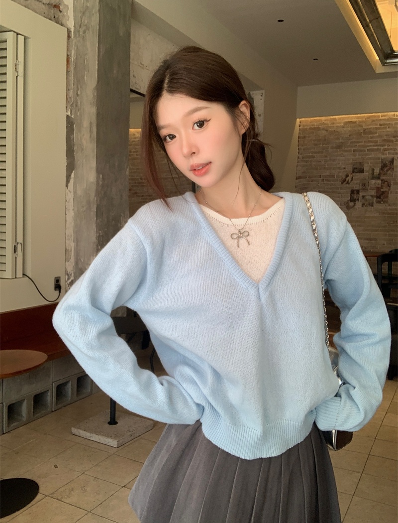 Loose pullover sweater tender Pseudo-two tops for women