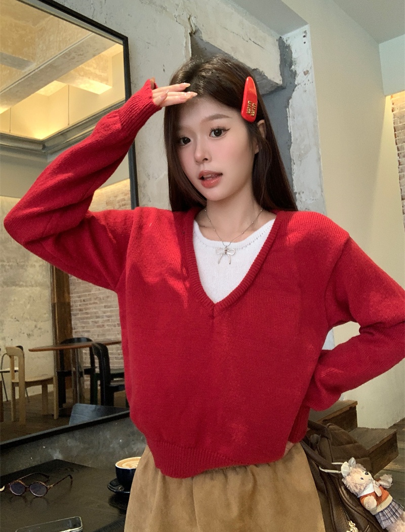 Loose pullover sweater tender Pseudo-two tops for women