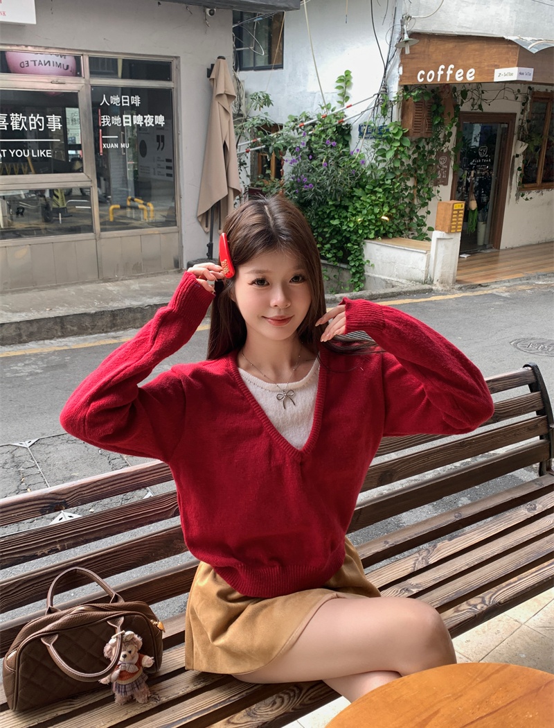 Loose pullover sweater tender Pseudo-two tops for women