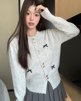 Bow chanelstyle long sleeve tops knitted tender sweater