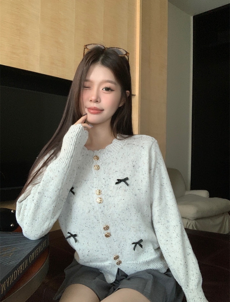 Bow chanelstyle long sleeve tops knitted tender sweater