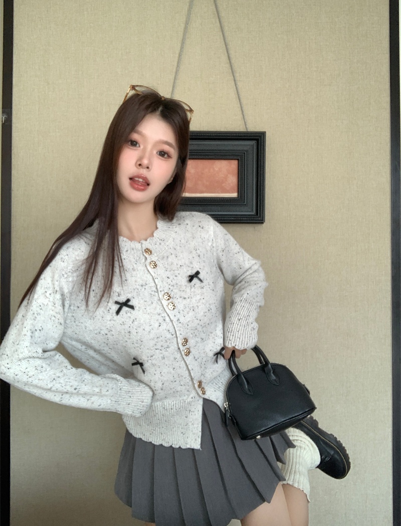 Bow chanelstyle long sleeve tops knitted tender sweater