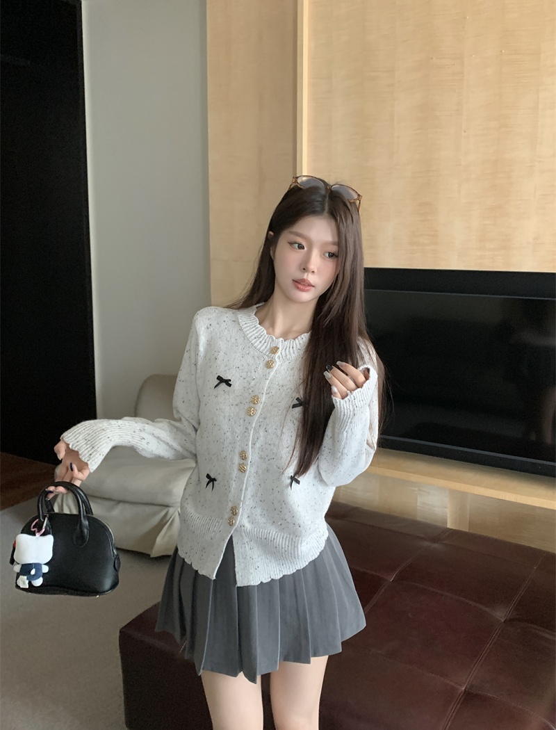 Bow chanelstyle long sleeve tops knitted tender sweater