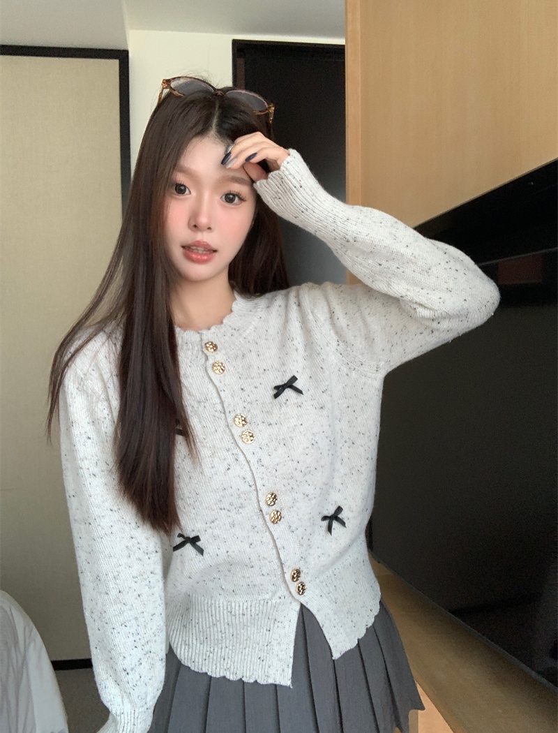 Bow chanelstyle long sleeve tops knitted tender sweater