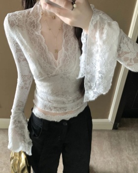 Short enticement lace shirts autumn long sleeve tops for women