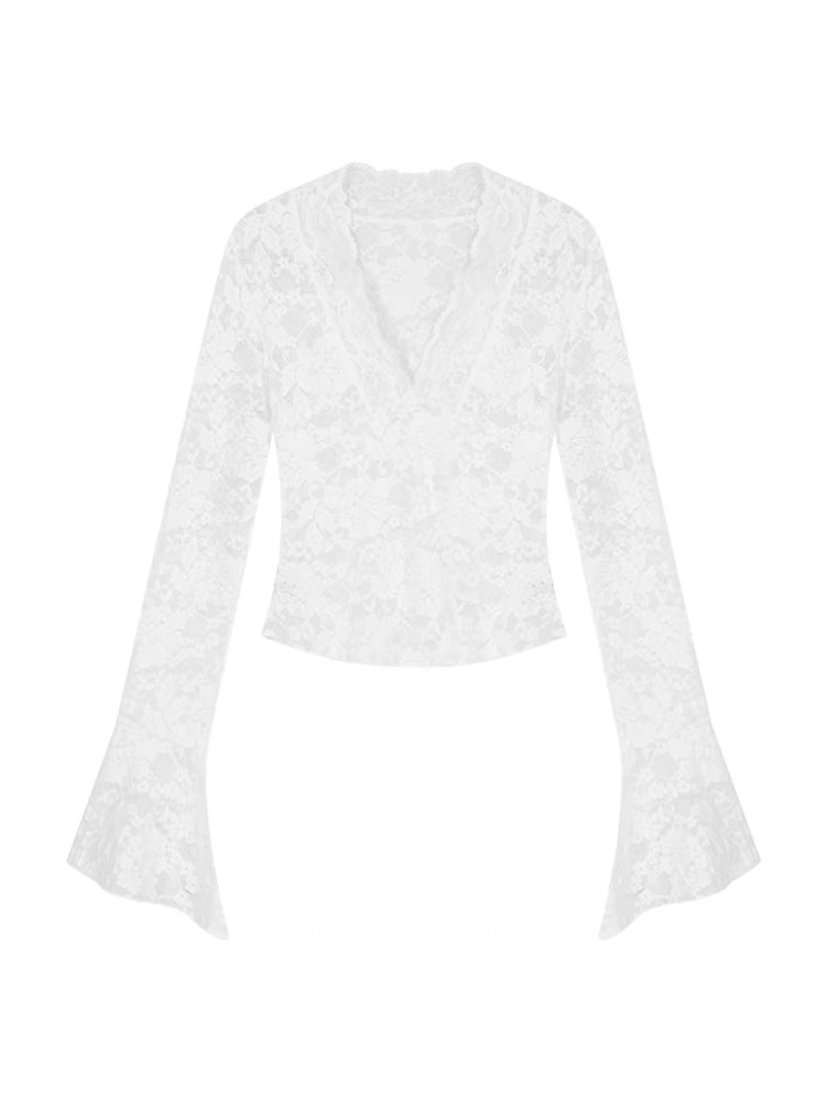 Short enticement lace shirts autumn long sleeve tops for women