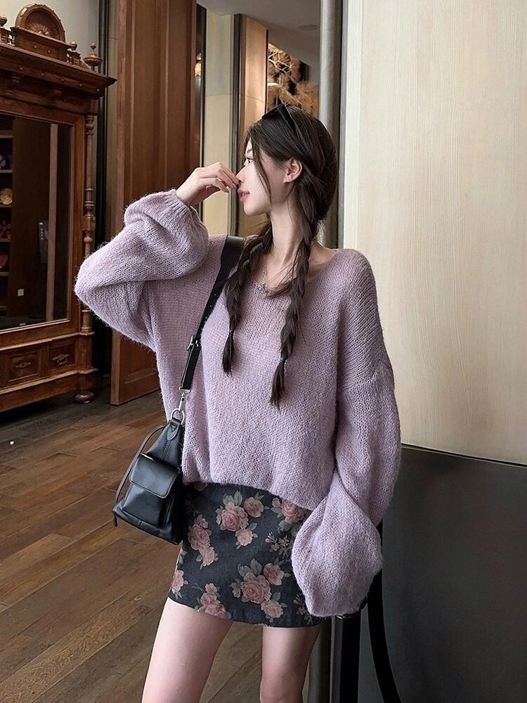 Lazy purple sweater all-match pullover tops for women