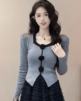 France style stereoscopic square collar sweater